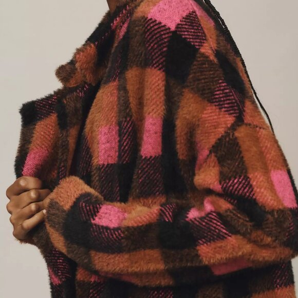 NVLT Checked Plaid Double Breasted Coatigan Jacket Coat Cardigan - Picture 7 of 13